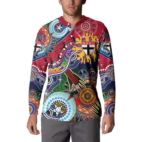 Custom NAIDOC Week 2024 St Kilda Saints Button Sweatshirt Australia Aboriginal Dot Painting
