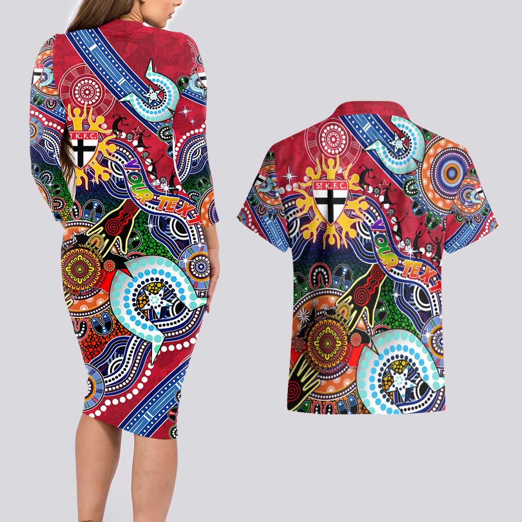 Custom NAIDOC Week 2024 St Kilda Saints Couples Matching Long Sleeve Bodycon Dress and Hawaiian Shirt Australia Aboriginal Dot Painting
