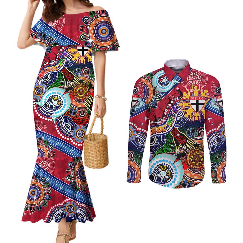 Custom NAIDOC Week 2024 St Kilda Saints Couples Matching Mermaid Dress and Long Sleeve Button Shirt Australia Aboriginal Dot Painting