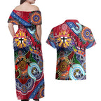 Custom NAIDOC Week 2024 St Kilda Saints Couples Matching Off Shoulder Maxi Dress and Hawaiian Shirt Australia Aboriginal Dot Painting