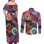 Custom NAIDOC Week 2024 St Kilda Saints Couples Matching Off Shoulder Maxi Dress and Long Sleeve Button Shirt Australia Aboriginal Dot Painting