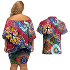 Custom NAIDOC Week 2024 St Kilda Saints Couples Matching Off Shoulder Short Dress and Hawaiian Shirt Australia Aboriginal Dot Painting