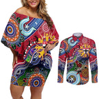 Custom NAIDOC Week 2024 St Kilda Saints Couples Matching Off Shoulder Short Dress and Long Sleeve Button Shirt Australia Aboriginal Dot Painting