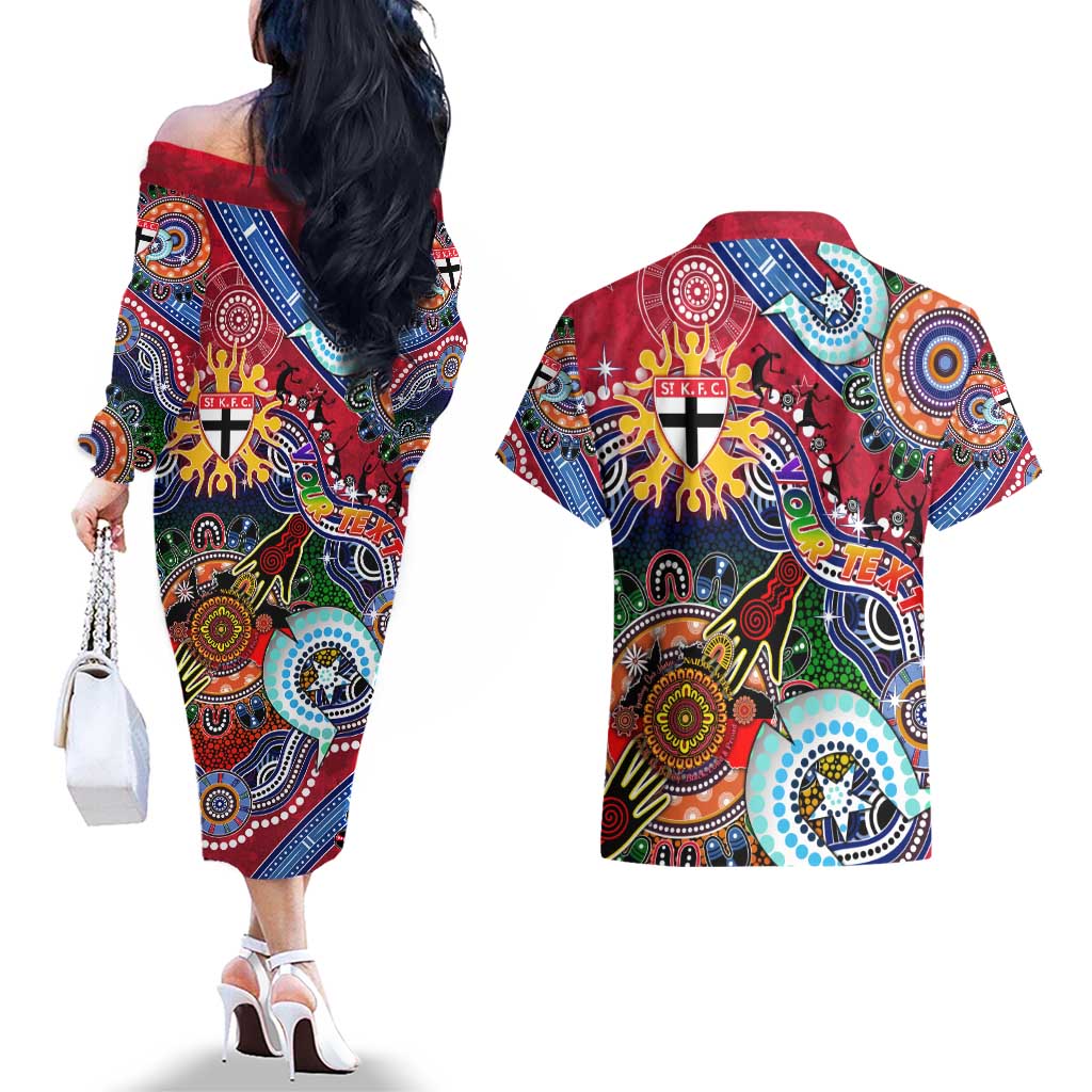 Custom NAIDOC Week 2024 St Kilda Saints Couples Matching Off The Shoulder Long Sleeve Dress and Hawaiian Shirt Australia Aboriginal Dot Painting