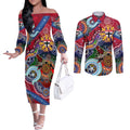 Custom NAIDOC Week 2024 St Kilda Saints Couples Matching Off The Shoulder Long Sleeve Dress and Long Sleeve Button Shirt Australia Aboriginal Dot Painting