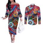 Custom NAIDOC Week 2024 St Kilda Saints Couples Matching Off The Shoulder Long Sleeve Dress and Long Sleeve Button Shirt Australia Aboriginal Dot Painting