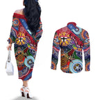 Custom NAIDOC Week 2024 St Kilda Saints Couples Matching Off The Shoulder Long Sleeve Dress and Long Sleeve Button Shirt Australia Aboriginal Dot Painting