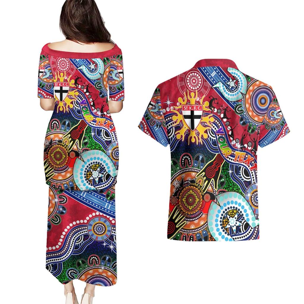 Custom NAIDOC Week 2024 St Kilda Saints Couples Matching Puletasi and Hawaiian Shirt Australia Aboriginal Dot Painting