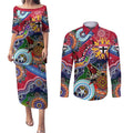 Custom NAIDOC Week 2024 St Kilda Saints Couples Matching Puletasi and Long Sleeve Button Shirt Australia Aboriginal Dot Painting