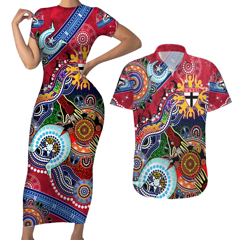 Custom NAIDOC Week 2024 St Kilda Saints Couples Matching Short Sleeve Bodycon Dress and Hawaiian Shirt Australia Aboriginal Dot Painting
