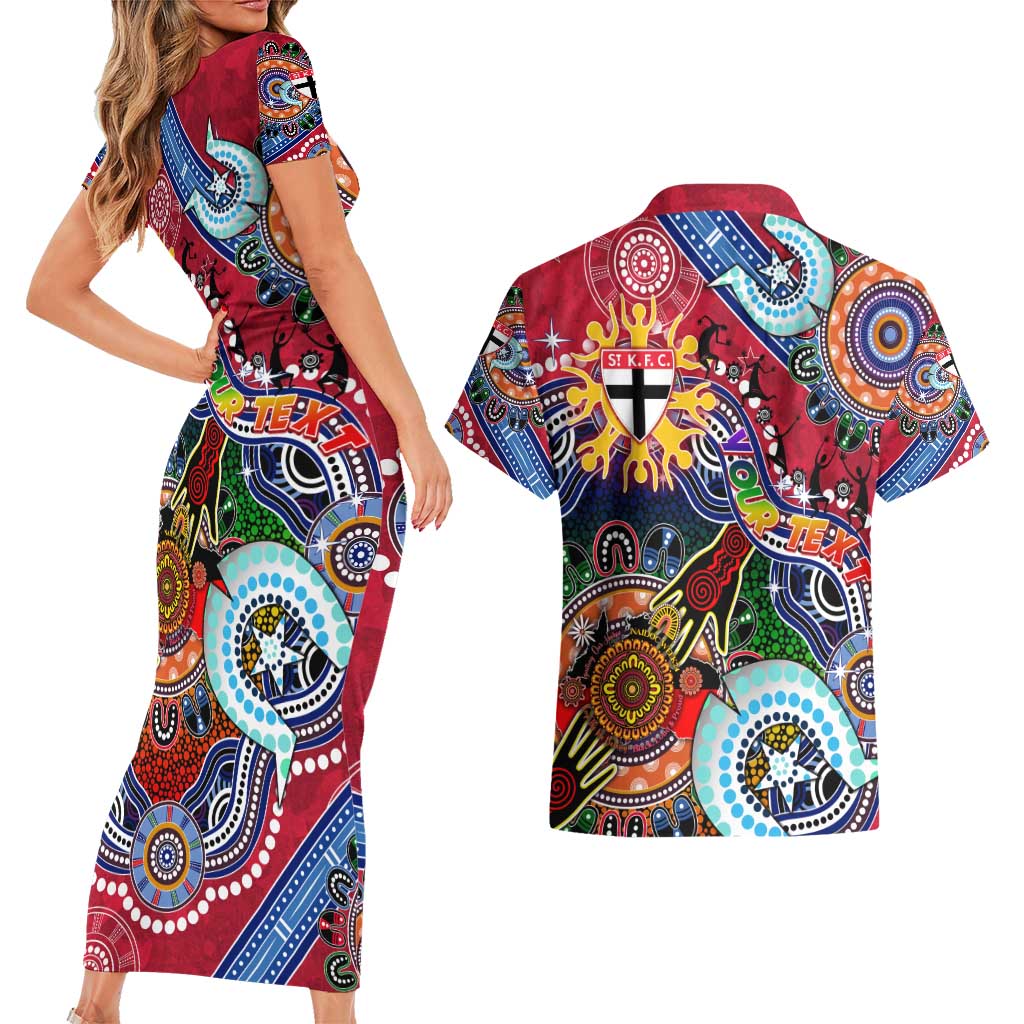 Custom NAIDOC Week 2024 St Kilda Saints Couples Matching Short Sleeve Bodycon Dress and Hawaiian Shirt Australia Aboriginal Dot Painting