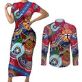 Custom NAIDOC Week 2024 St Kilda Saints Couples Matching Short Sleeve Bodycon Dress and Long Sleeve Button Shirt Australia Aboriginal Dot Painting