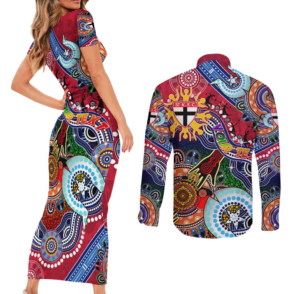Custom NAIDOC Week 2024 St Kilda Saints Couples Matching Short Sleeve Bodycon Dress and Long Sleeve Button Shirt Australia Aboriginal Dot Painting