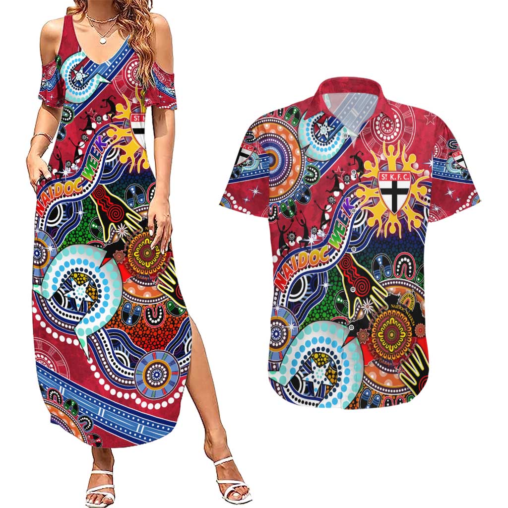 Custom NAIDOC Week 2024 St Kilda Saints Couples Matching Summer Maxi Dress and Hawaiian Shirt Australia Aboriginal Dot Painting