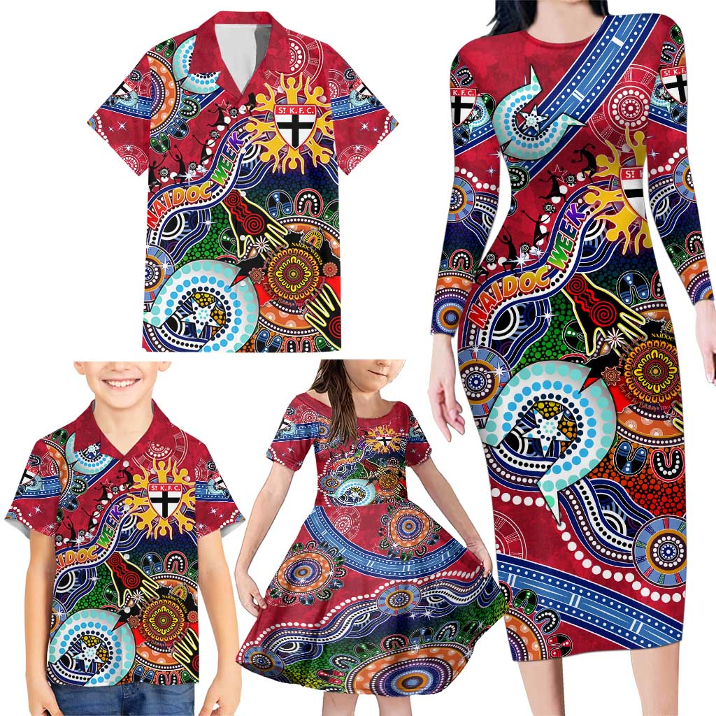 Custom NAIDOC Week 2024 St Kilda Saints Family Matching Long Sleeve Bodycon Dress and Hawaiian Shirt Australia Aboriginal Dot Painting