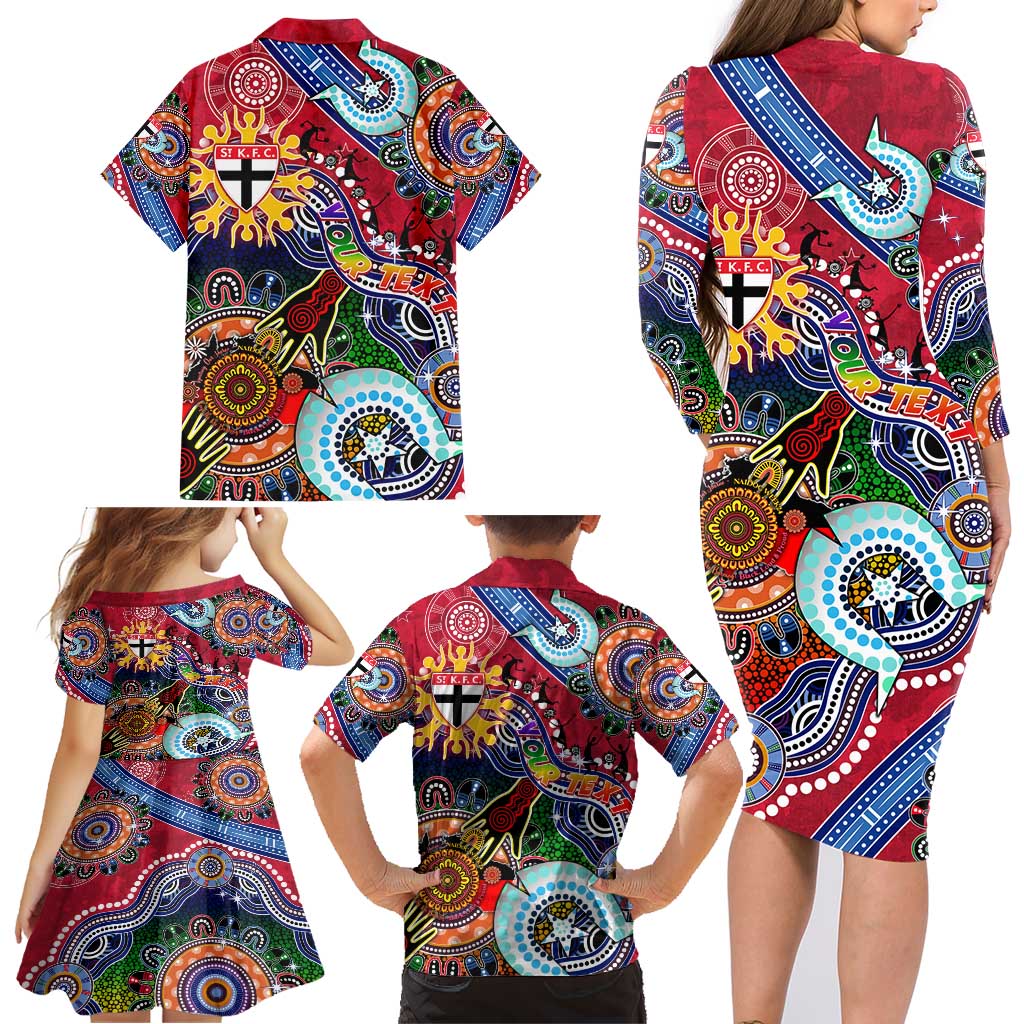 Custom NAIDOC Week 2024 St Kilda Saints Family Matching Long Sleeve Bodycon Dress and Hawaiian Shirt Australia Aboriginal Dot Painting