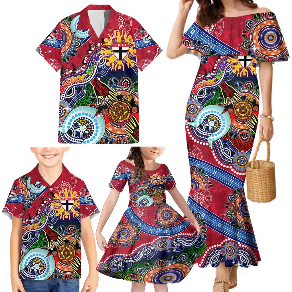 Custom NAIDOC Week 2024 St Kilda Saints Family Matching Mermaid Dress and Hawaiian Shirt Australia Aboriginal Dot Painting