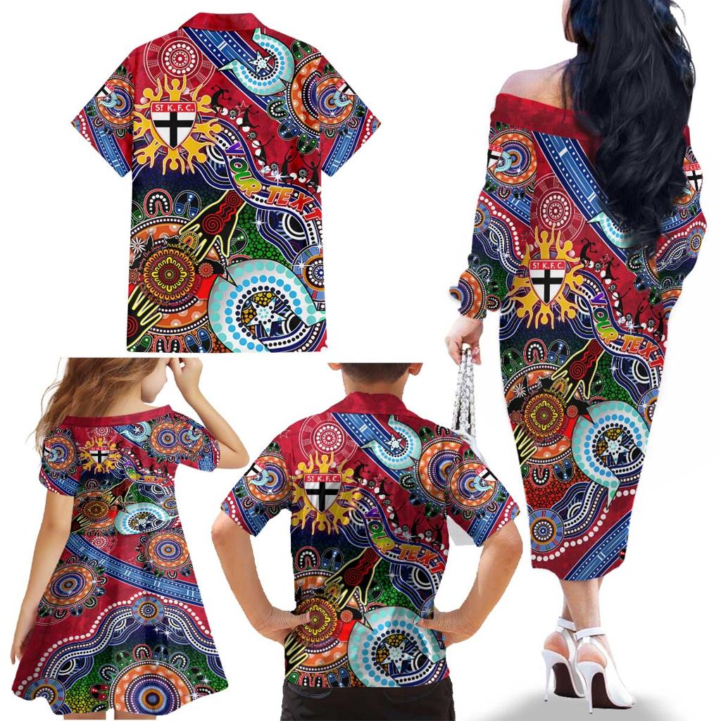 Custom NAIDOC Week 2024 St Kilda Saints Family Matching Off The Shoulder Long Sleeve Dress and Hawaiian Shirt Australia Aboriginal Dot Painting