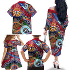 Custom NAIDOC Week 2024 St Kilda Saints Family Matching Off The Shoulder Long Sleeve Dress and Hawaiian Shirt Australia Aboriginal Dot Painting