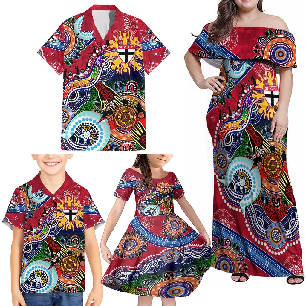 Custom NAIDOC Week 2024 St Kilda Saints Family Matching Off Shoulder Maxi Dress and Hawaiian Shirt Australia Aboriginal Dot Painting