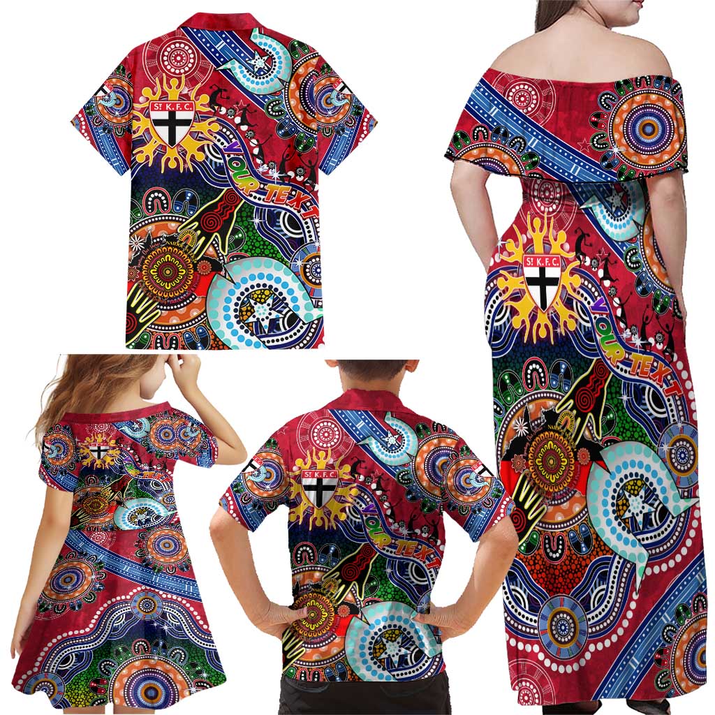 Custom NAIDOC Week 2024 St Kilda Saints Family Matching Off Shoulder Maxi Dress and Hawaiian Shirt Australia Aboriginal Dot Painting
