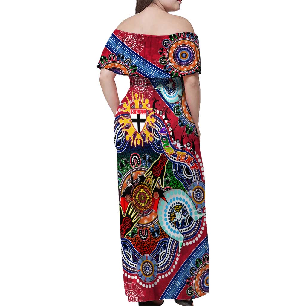 Custom NAIDOC Week 2024 St Kilda Saints Family Matching Off Shoulder Maxi Dress and Hawaiian Shirt Australia Aboriginal Dot Painting