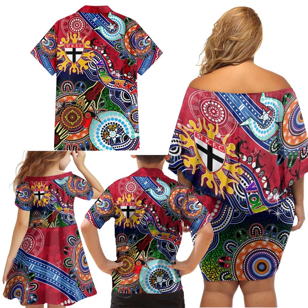 Custom NAIDOC Week 2024 St Kilda Saints Family Matching Off Shoulder Short Dress and Hawaiian Shirt Australia Aboriginal Dot Painting
