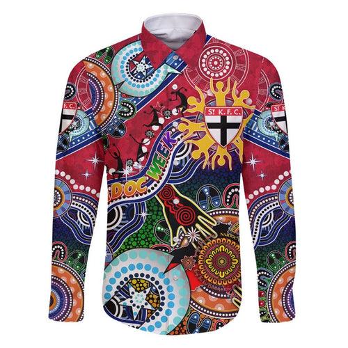 Custom NAIDOC Week 2024 St Kilda Saints Family Matching Off Shoulder Short Dress and Hawaiian Shirt Australia Aboriginal Dot Painting