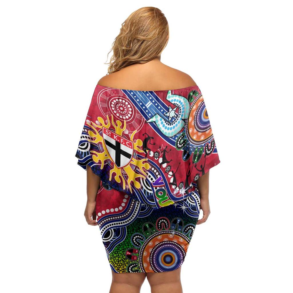 Custom NAIDOC Week 2024 St Kilda Saints Family Matching Off Shoulder Short Dress and Hawaiian Shirt Australia Aboriginal Dot Painting