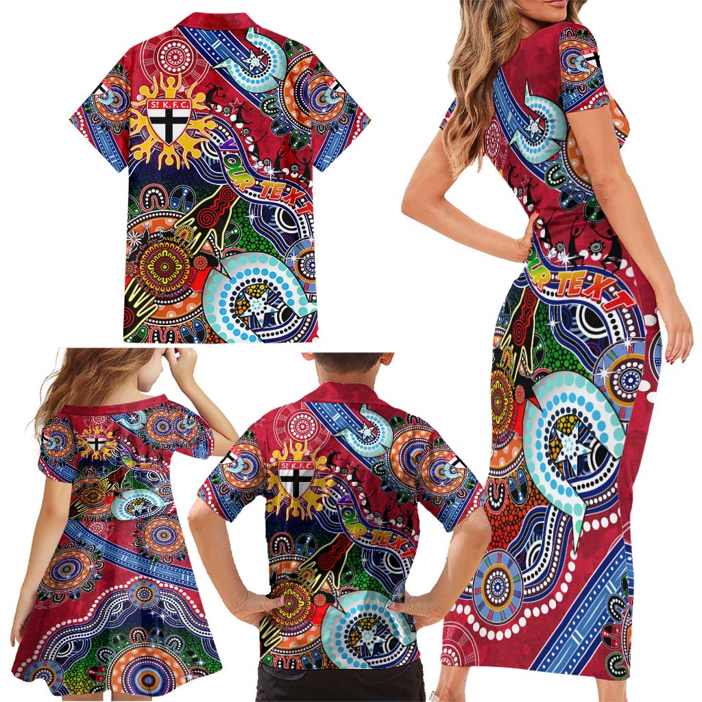 Custom NAIDOC Week 2024 St Kilda Saints Family Matching Short Sleeve Bodycon Dress and Hawaiian Shirt Australia Aboriginal Dot Painting