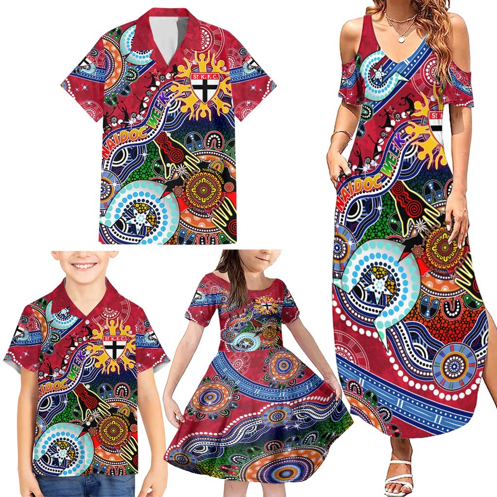 Custom NAIDOC Week 2024 St Kilda Saints Family Matching Summer Maxi Dress and Hawaiian Shirt Australia Aboriginal Dot Painting