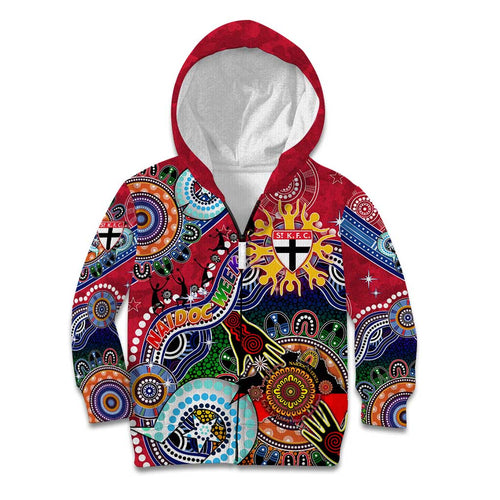 Custom NAIDOC Week 2024 St Kilda Saints Kid Hoodie Australia Aboriginal Dot Painting