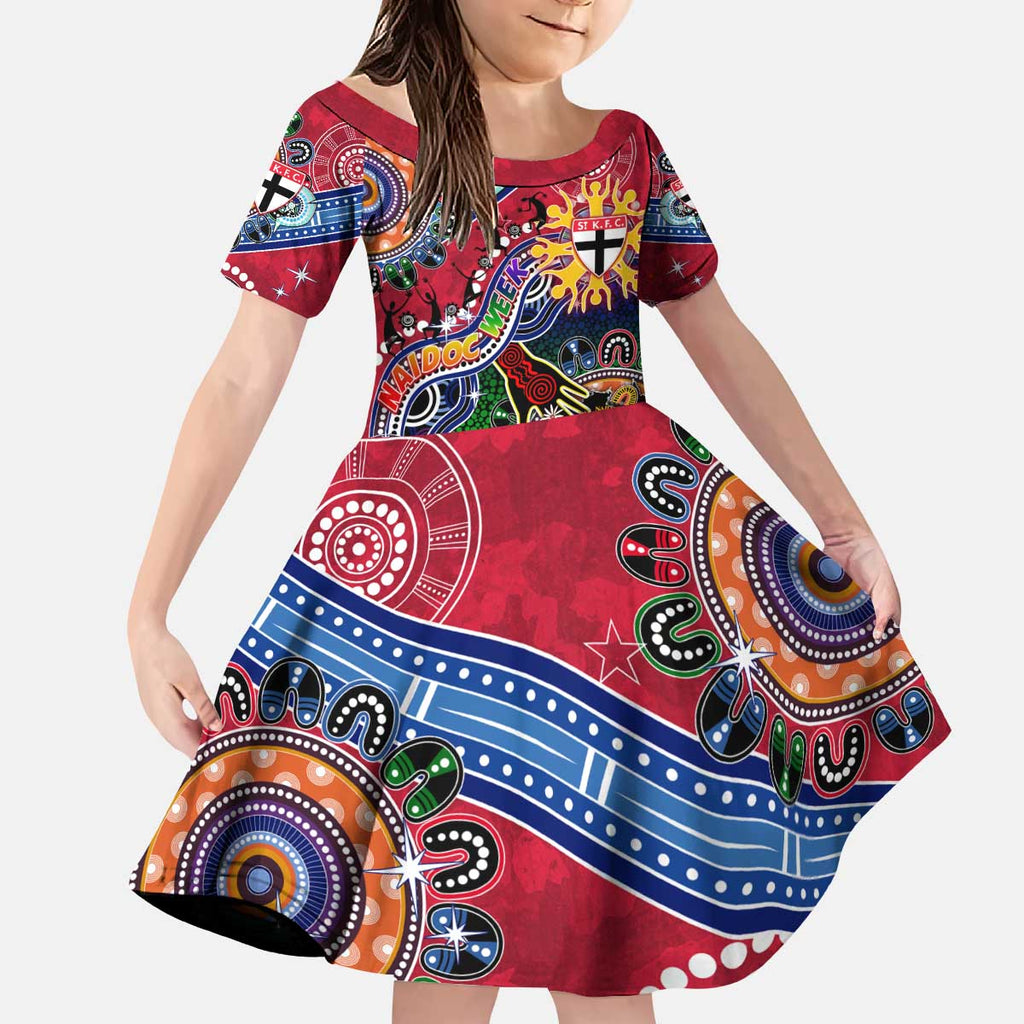 Custom NAIDOC Week 2024 St Kilda Saints Kid Short Sleeve Dress Australia Aboriginal Dot Painting