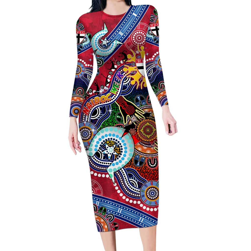 Custom NAIDOC Week 2024 St Kilda Saints Long Sleeve Bodycon Dress Australia Aboriginal Dot Painting