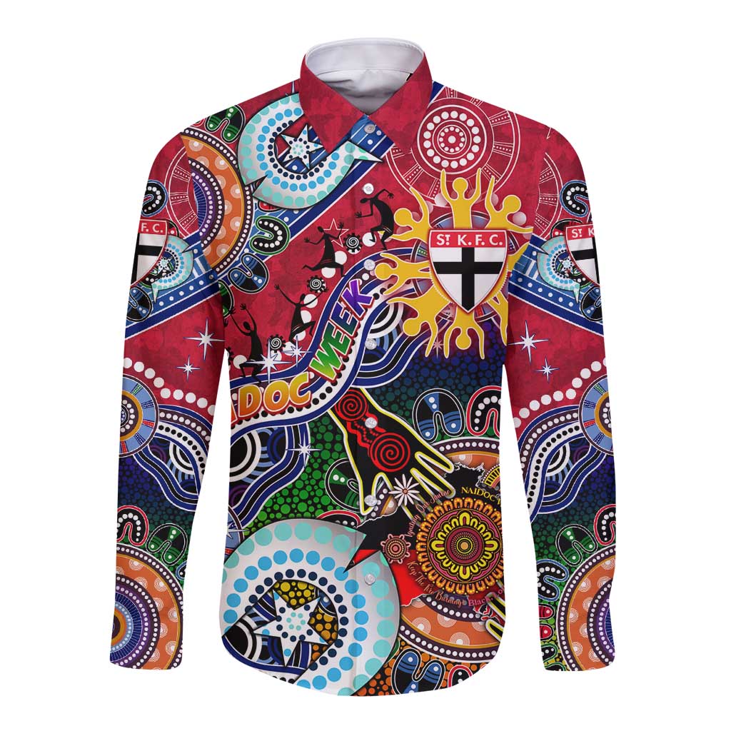 Custom NAIDOC Week 2024 St Kilda Saints Long Sleeve Button Shirt Australia Aboriginal Dot Painting