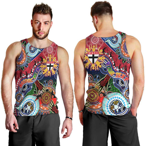 Custom NAIDOC Week 2024 St Kilda Saints Men Tank Top Australia Aboriginal Dot Painting