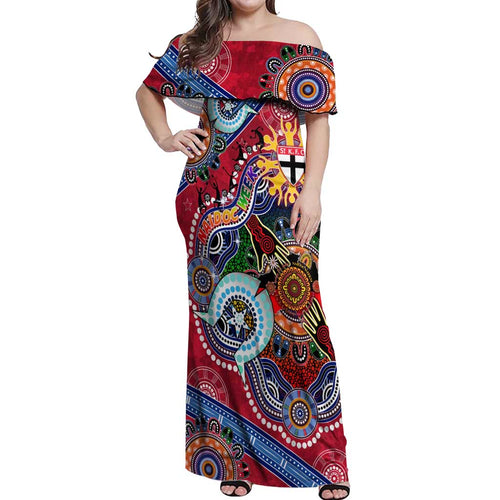 Custom NAIDOC Week 2024 St Kilda Saints Off Shoulder Maxi Dress Australia Aboriginal Dot Painting