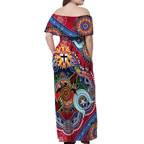 Custom NAIDOC Week 2024 St Kilda Saints Off Shoulder Maxi Dress Australia Aboriginal Dot Painting
