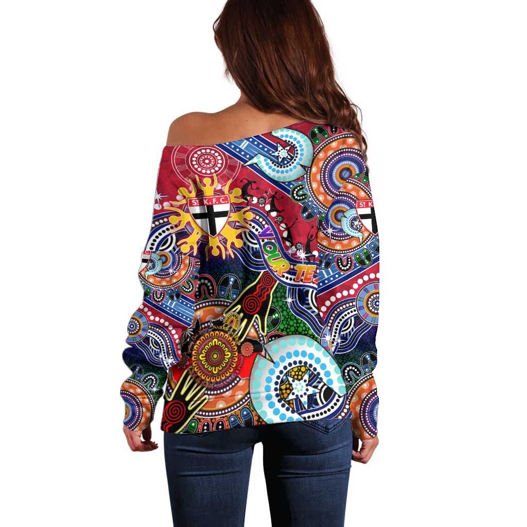 Custom NAIDOC Week 2024 St Kilda Saints Off Shoulder Sweater Australia Aboriginal Dot Painting