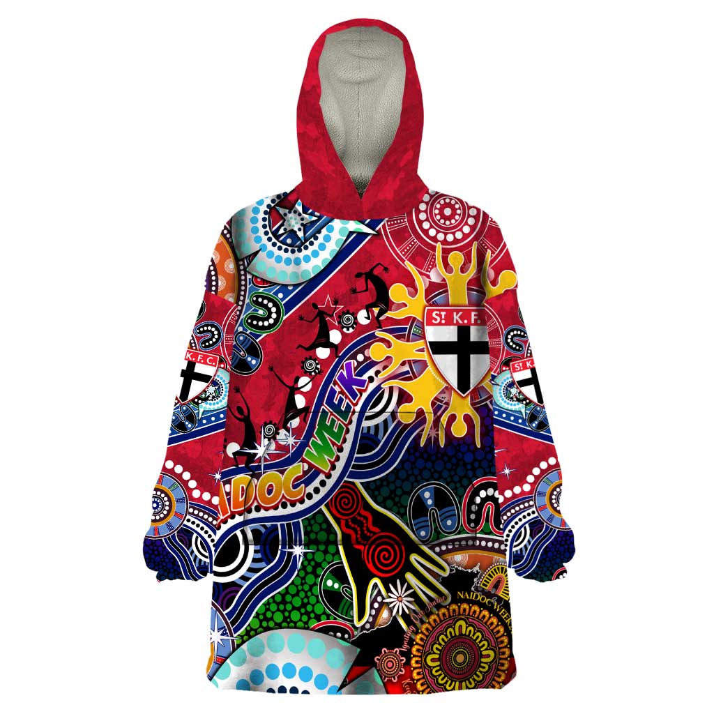 Custom NAIDOC Week 2024 St Kilda Saints Wearable Blanket Hoodie Australia Aboriginal Dot Painting