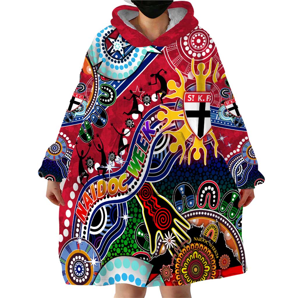 Custom NAIDOC Week 2024 St Kilda Saints Wearable Blanket Hoodie Australia Aboriginal Dot Painting