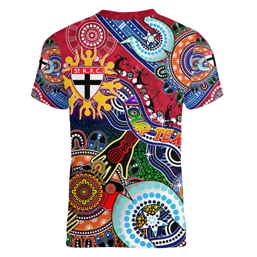 Custom NAIDOC Week 2024 St Kilda Saints Women V-Neck T-Shirt Australia Aboriginal Dot Painting