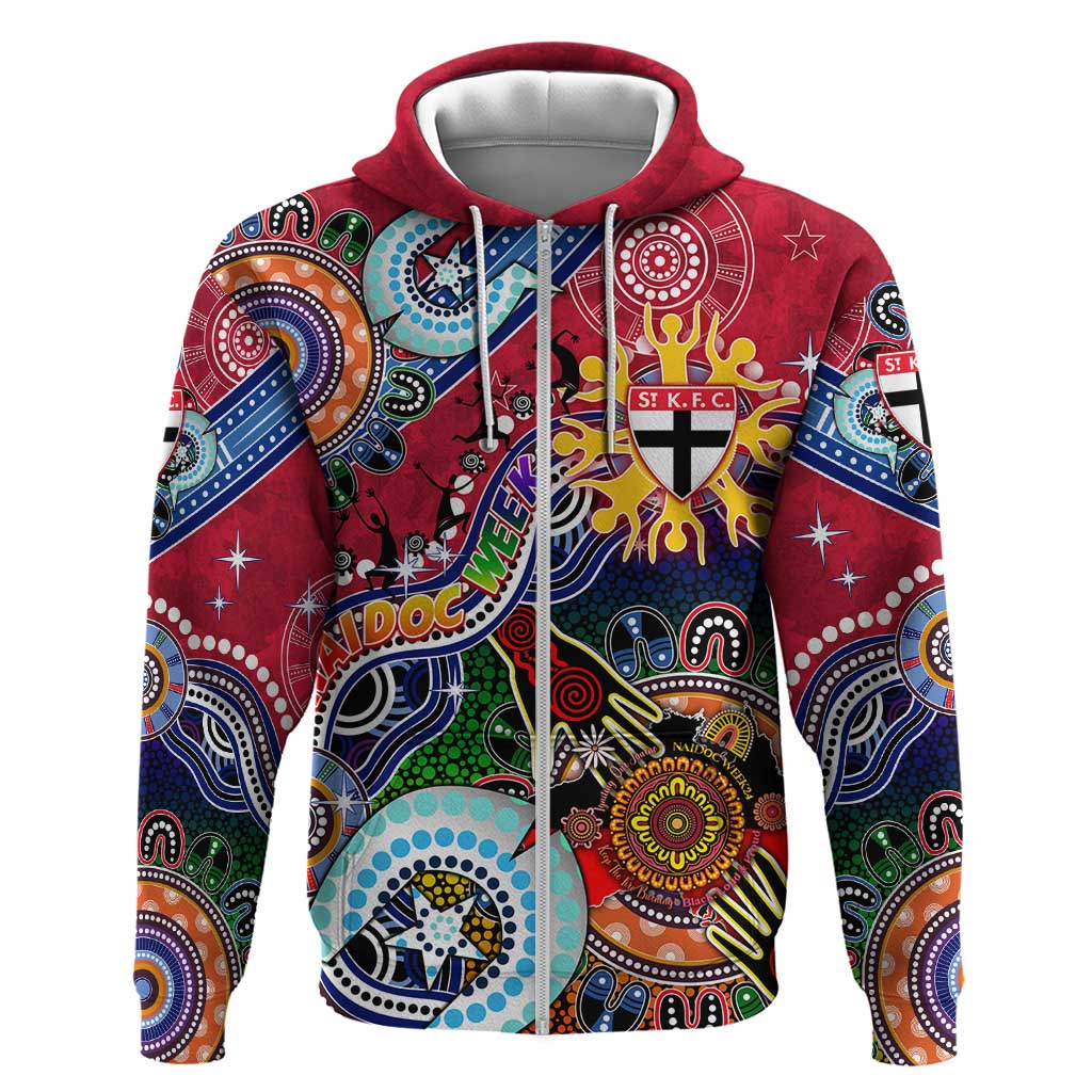 Custom NAIDOC Week 2024 St Kilda Saints Zip Hoodie Australia Aboriginal Dot Painting