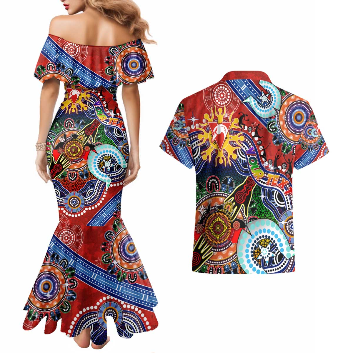 Custom NAIDOC Week 2024 Sydney Swans Couples Matching Mermaid Dress and Hawaiian Shirt Australia Aboriginal Dot Painting