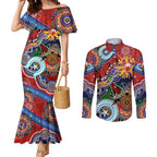 Custom NAIDOC Week 2024 Sydney Swans Couples Matching Mermaid Dress and Long Sleeve Button Shirt Australia Aboriginal Dot Painting