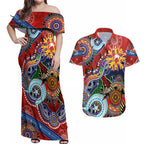 Custom NAIDOC Week 2024 Sydney Swans Couples Matching Off Shoulder Maxi Dress and Hawaiian Shirt Australia Aboriginal Dot Painting