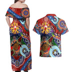 Custom NAIDOC Week 2024 Sydney Swans Couples Matching Off Shoulder Maxi Dress and Hawaiian Shirt Australia Aboriginal Dot Painting