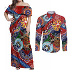 Custom NAIDOC Week 2024 Sydney Swans Couples Matching Off Shoulder Maxi Dress and Long Sleeve Button Shirt Australia Aboriginal Dot Painting