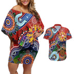 Custom NAIDOC Week 2024 Sydney Swans Couples Matching Off Shoulder Short Dress and Hawaiian Shirt Australia Aboriginal Dot Painting