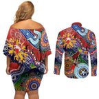 Custom NAIDOC Week 2024 Sydney Swans Couples Matching Off Shoulder Short Dress and Long Sleeve Button Shirt Australia Aboriginal Dot Painting